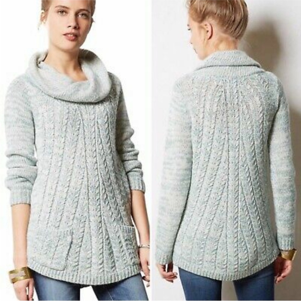 Anthropologie Guinevere Cable Knit Sweater with Pockets Medium